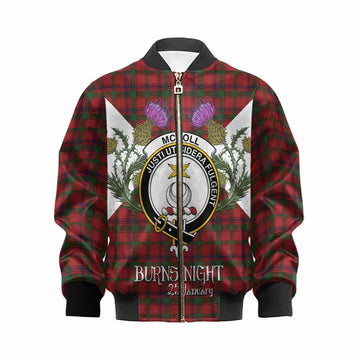 MacColl (McColl) Tartan Family Crest Kid Bomber Jacket Scottish Burns Night Thistle Floral
