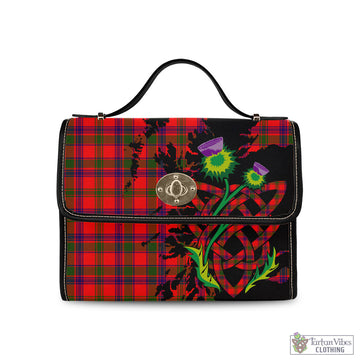 MacColl Modern Tartan Canvas Bag with Leather Straps Highlighting Celtic Thistle and Scotland Map