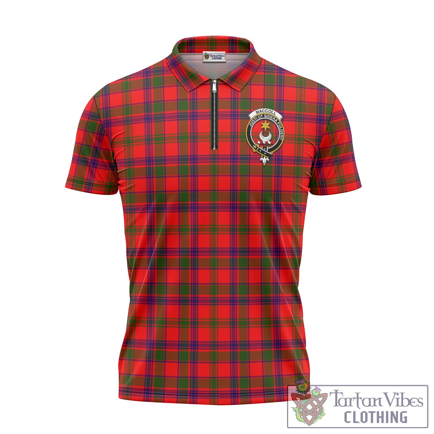 Tartan Vibes Clothing MacColl Modern Tartan Zipper Polo Shirt with Family Crest