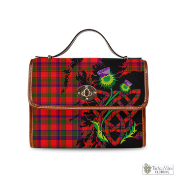 MacColl Modern Tartan Canvas Bag with Leather Straps Highlighting Celtic Thistle and Scotland Map