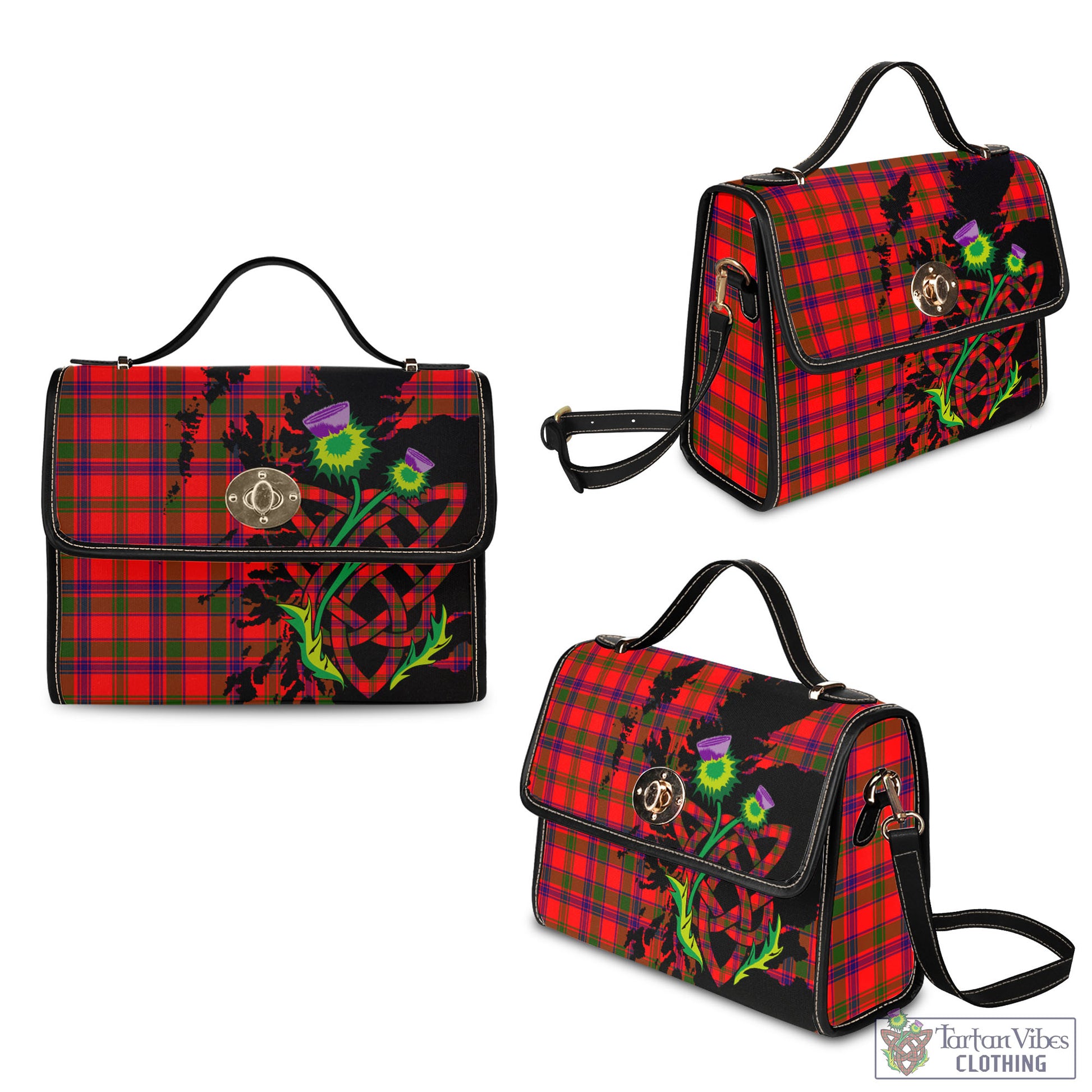Tartan Vibes Clothing MacColl Modern Tartan Canvas Bag with Leather Straps Highlighting Celtic Thistle and Scotland Map