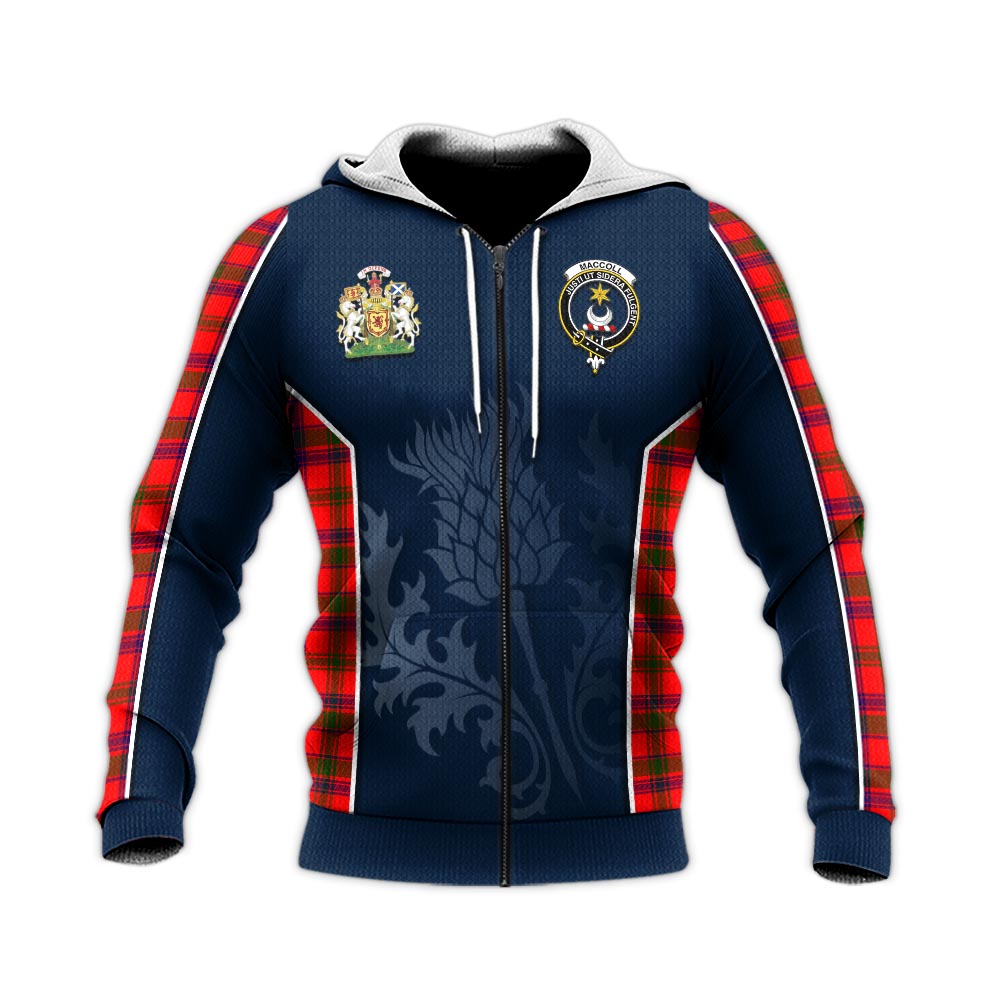 Tartan Vibes Clothing MacColl Modern Tartan Knitted Hoodie with Family Crest and Scottish Thistle Vibes Sport Style