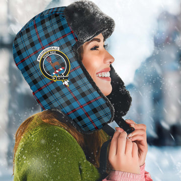 MacCorquodale (McCorquodale) Tartan Winter Trapper Hat with Family Crest Winter Trapper Hat Universal Fit Circumference 22.8in (58cm) - Tartan Vibes Clothing