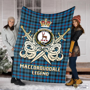 MacCorquodale (McCorquodale) Tartan Blanket with Clan Crest and the Golden Sword of Courageous Legacy X-Large 59 x 79 inches 150 x 200 cm - Tartan Vibes Clothing