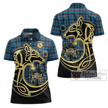 MacCorquodale (McCorquodale) Tartan Women's Polo Shirt with Family Crest Celtic Wolf Style Women - Tartan Vibes Clothing