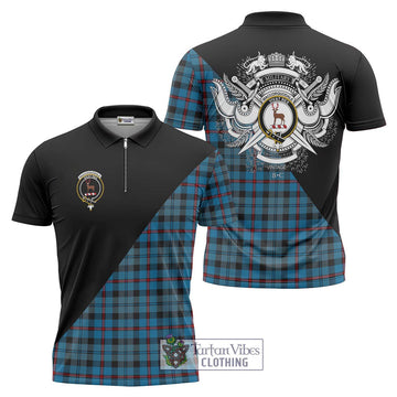 MacCorquodale (McCorquodale) Tartan Zipper Polo Shirt with Family Crest and Military Logo Style Unisex - Tartan Vibes Clothing