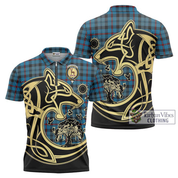 MacCorquodale (McCorquodale) Tartan Zipper Polo Shirt with Family Crest Celtic Wolf Style Unisex - Tartan Vibes Clothing