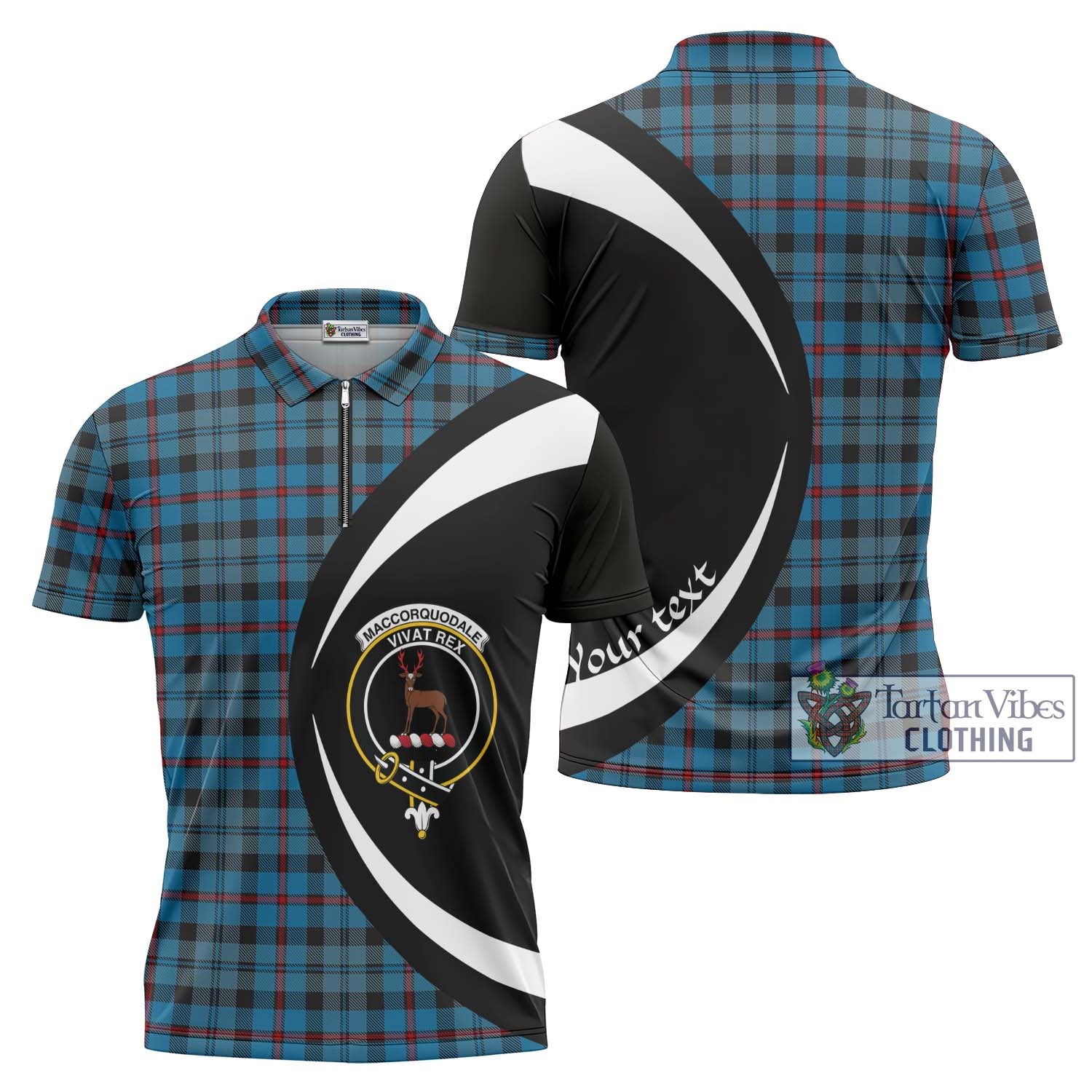 MacCorquodale (McCorquodale) Tartan Zipper Polo Shirt with Family Crest Circle Style Unisex - Tartan Vibes Clothing