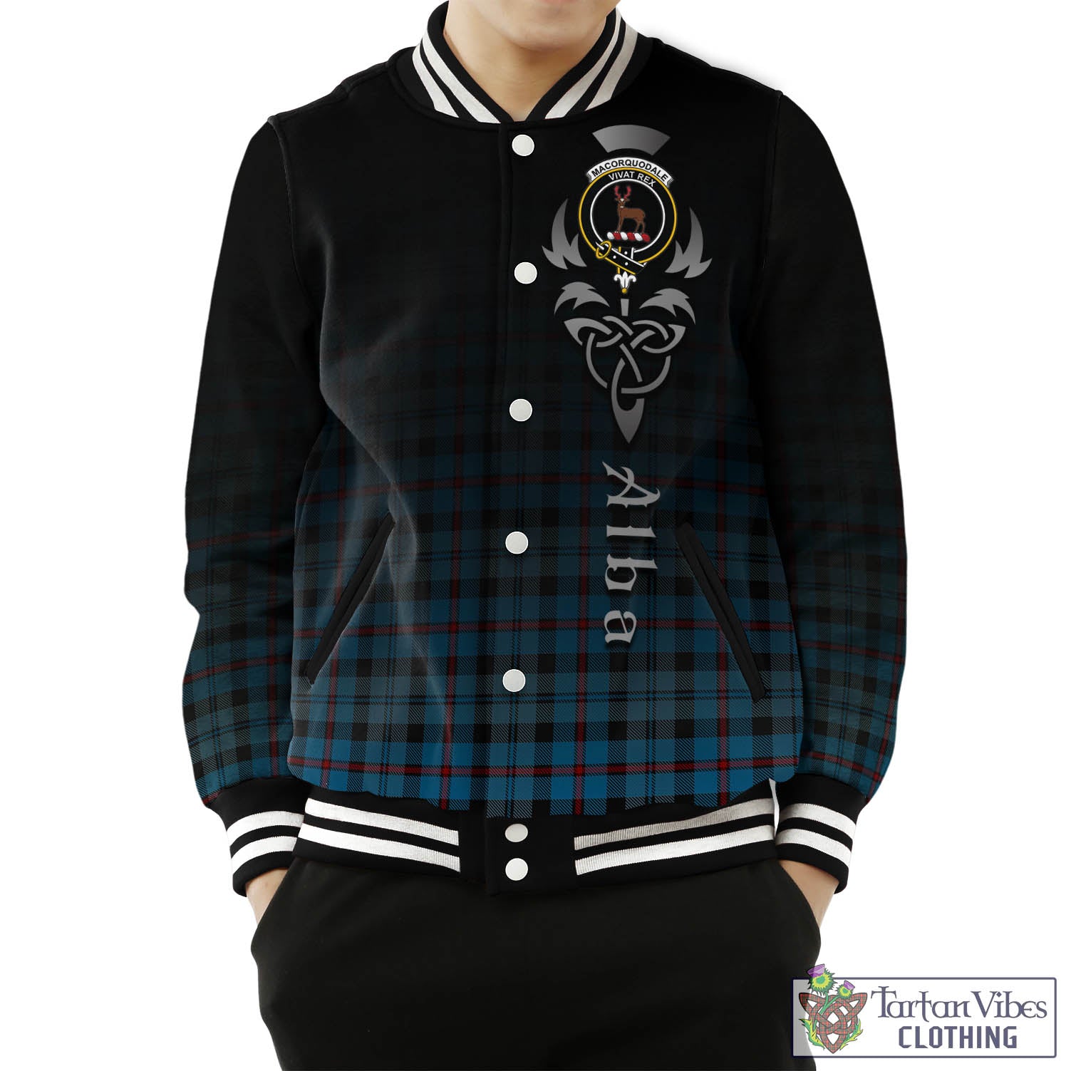 MacCorquodale (McCorquodale) Tartan Baseball Jacket Featuring Alba Gu Brath Family Crest Celtic Inspired Unisex - Tartan Vibes Clothing