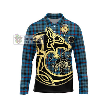 MacCorquodale (McCorquodale) Tartan Long Sleeve Polo Shirt with Family Crest Celtic Wolf Style Unisex - Tartan Vibes Clothing