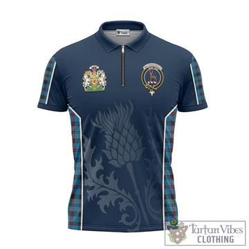 MacCorquodale Tartan Zipper Polo Shirt with Family Crest and Scottish Thistle Vibes Sport Style