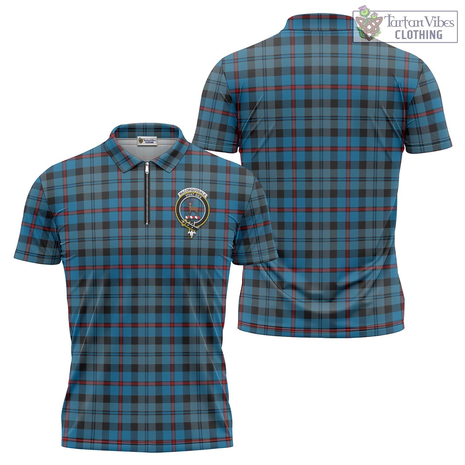 MacCorquodale (McCorquodale) Tartan Zipper Polo Shirt with Family Crest - Tartan Vibes Clothing
