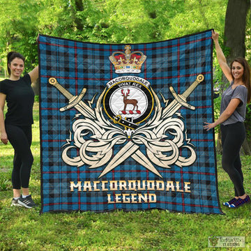 MacCorquodale Tartan Quilt with Clan Crest and the Golden Sword of Courageous Legacy