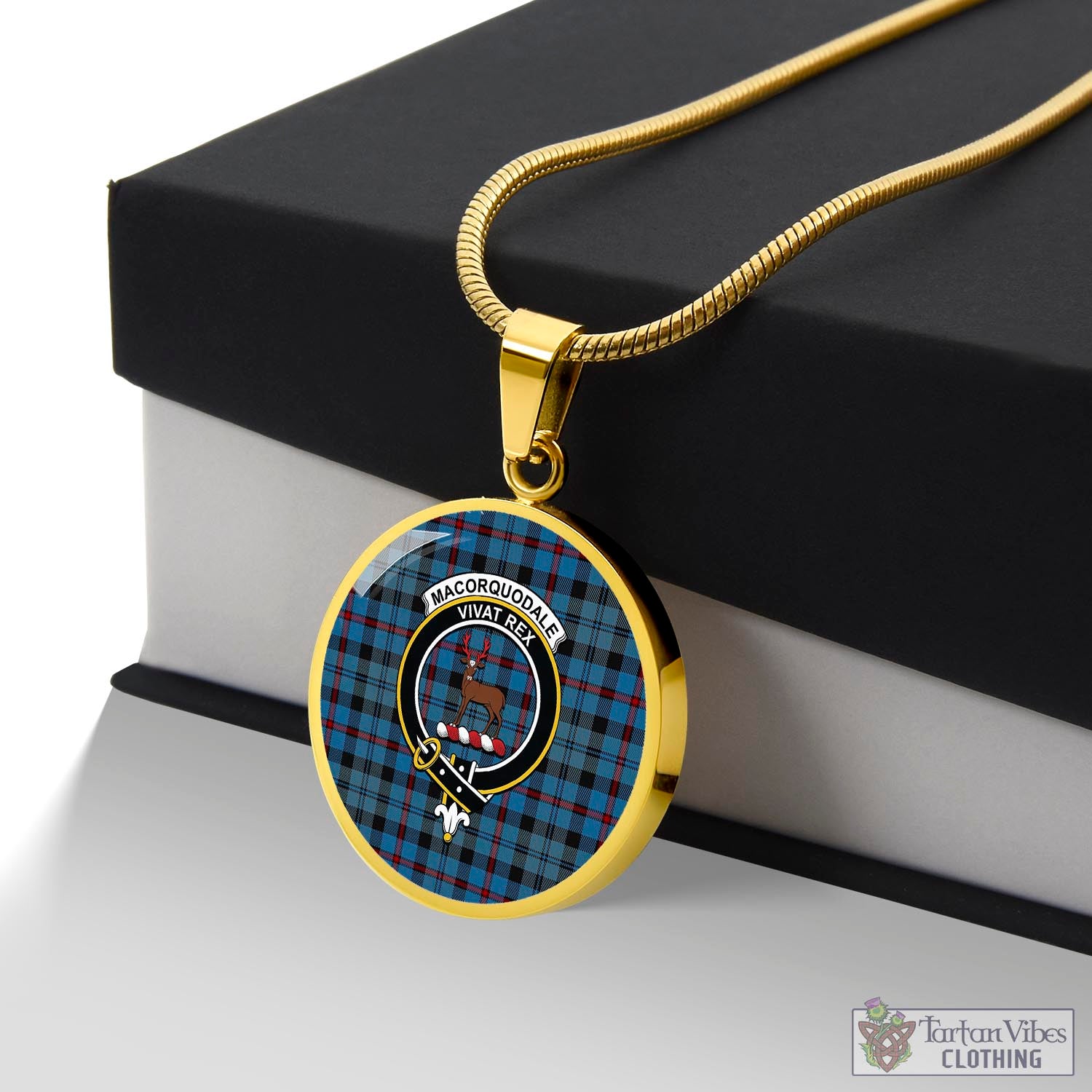 MacCorquodale (McCorquodale) Tartan Circle Necklace with Family Crest Luxury Necklace (Gold) No - Tartan Vibes Clothing