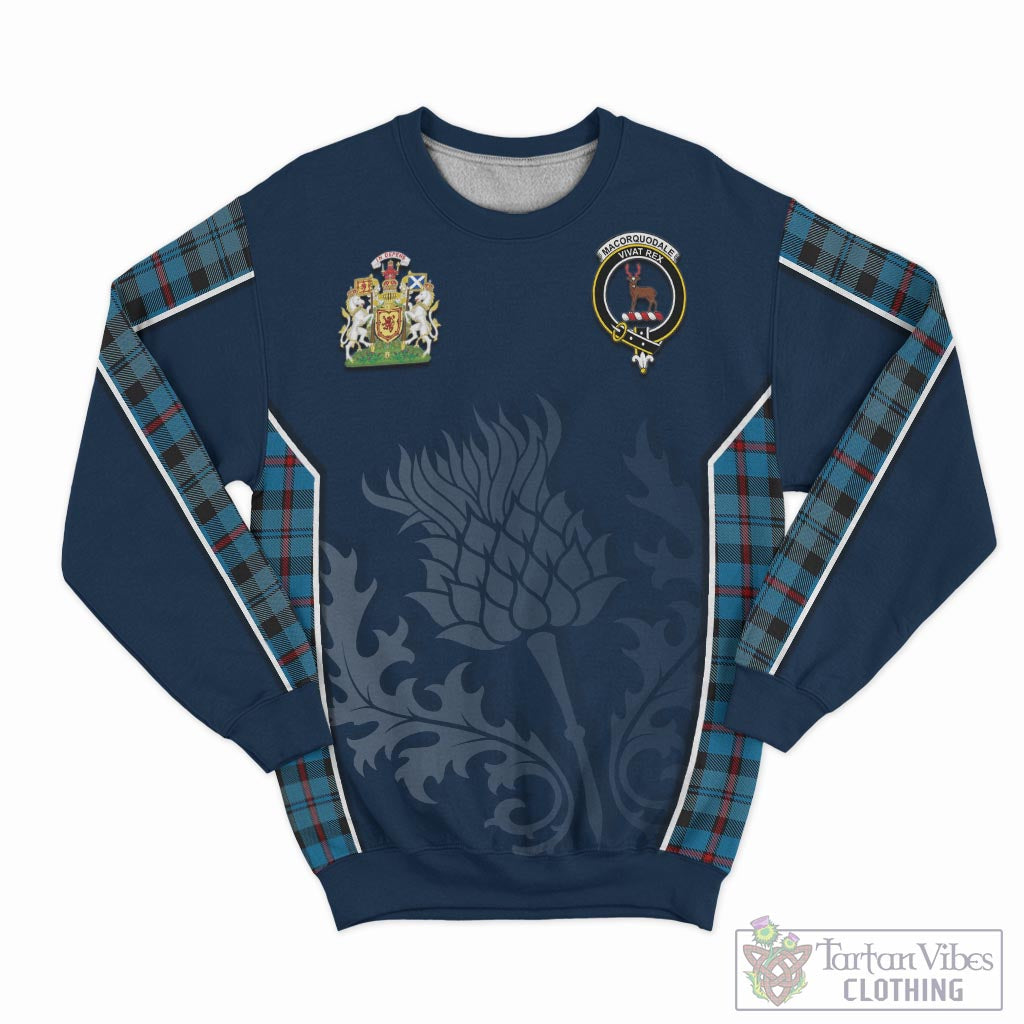 MacCorquodale (McCorquodale) Tartan Sweatshirt with Family Crest and Scottish Thistle Vibes Sport Style - Tartan Vibes Clothing