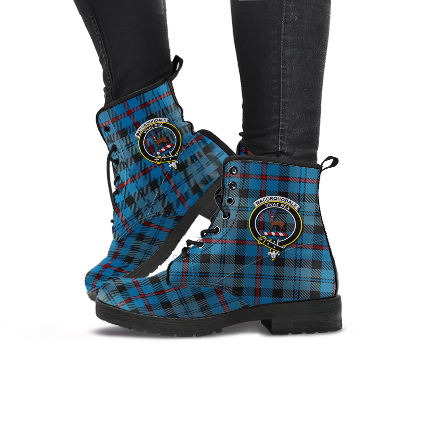 MacCorquodale (McCorquodale) Tartan Leather Boots with Family Crest - Tartan Vibes Clothing