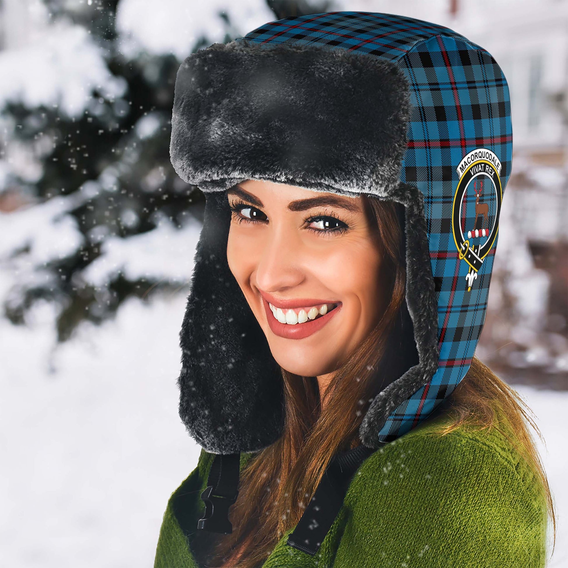 MacCorquodale (McCorquodale) Tartan Winter Trapper Hat with Family Crest - Tartan Vibes Clothing