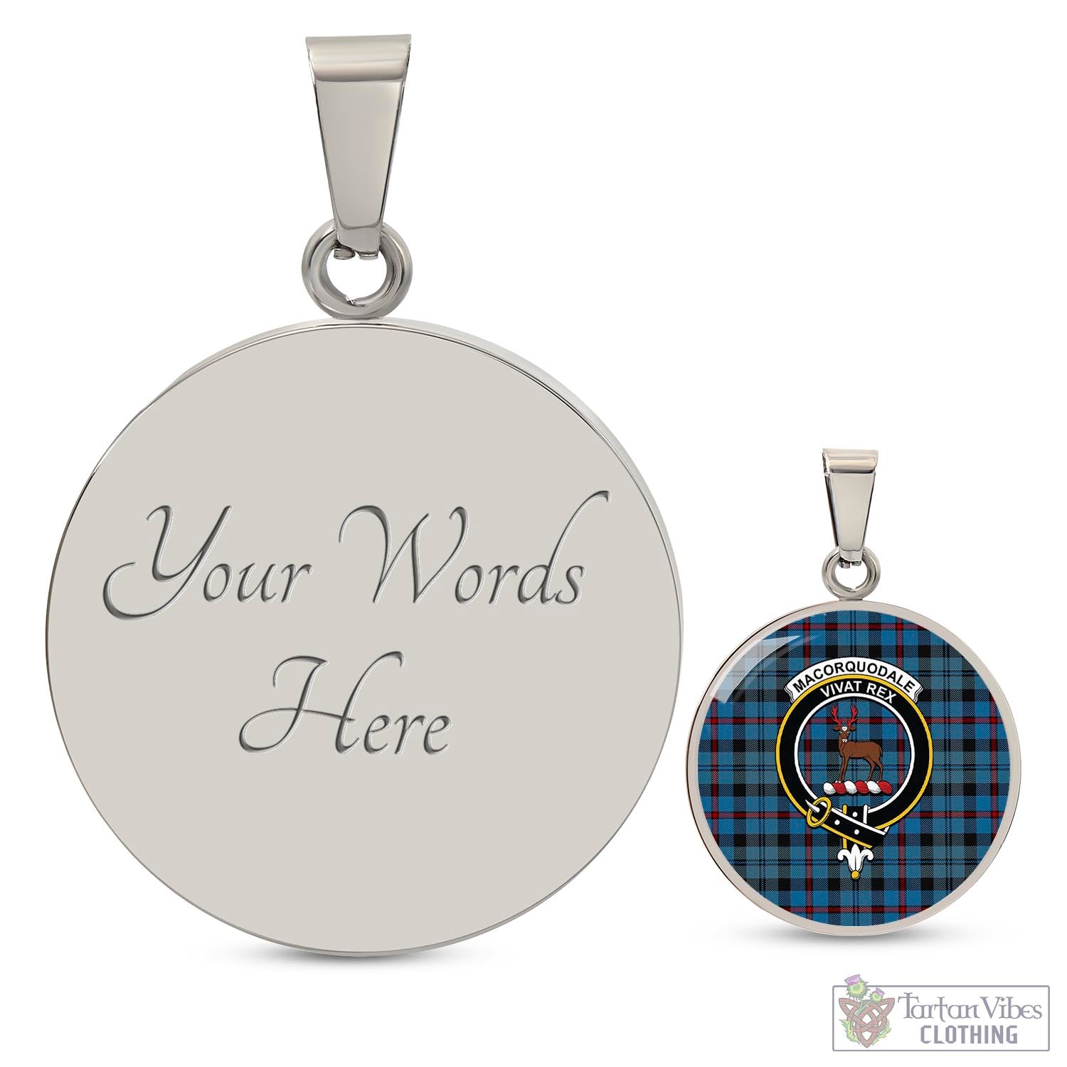 MacCorquodale (McCorquodale) Tartan Circle Necklace with Family Crest Luxury Necklace (Silver) Yes - Tartan Vibes Clothing