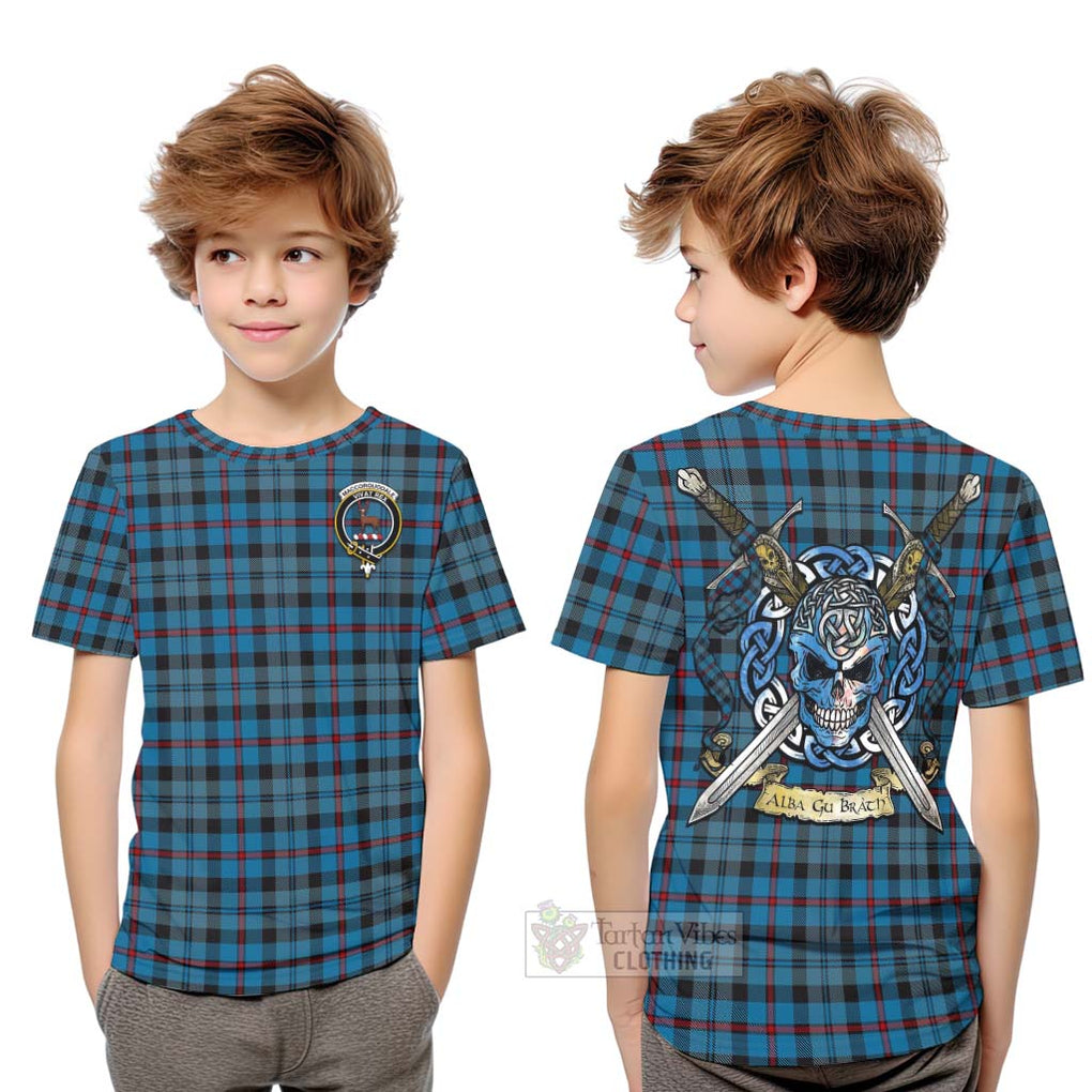 MacCorquodale (McCorquodale) Tartan Kid T-Shirt with Family Crest Celtic Skull Style Youth XL Size14 - Tartan Vibes Clothing