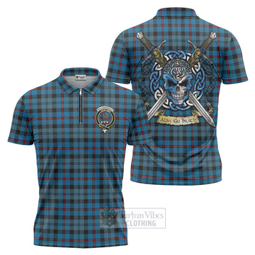 MacCorquodale (McCorquodale) Tartan Zipper Polo Shirt with Family Crest Celtic Skull Style Unisex - Tartan Vibes Clothing