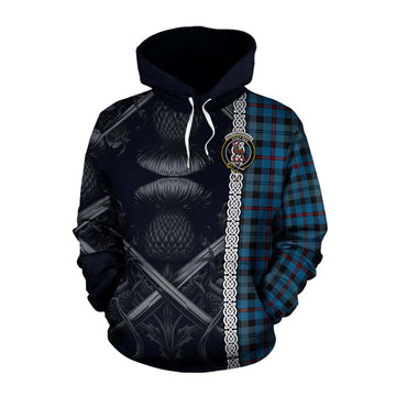 MacCorquodale (McCorquodale) Tartan Cotton Hoodie with Family Crest Cross Sword Thistle Celtic Vibes Pullover Hoodie XS - Tartan Vibes Clothing