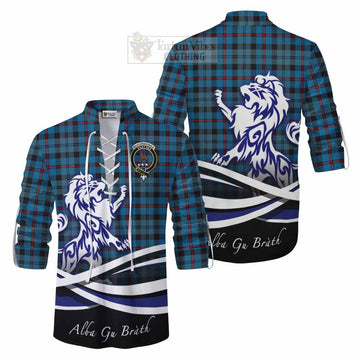 MacCorquodale (McCorquodale) Tartan Ghillie Kilt Shirt with Alba Gu Brath Regal Lion Emblem Men - Tartan Vibes Clothing