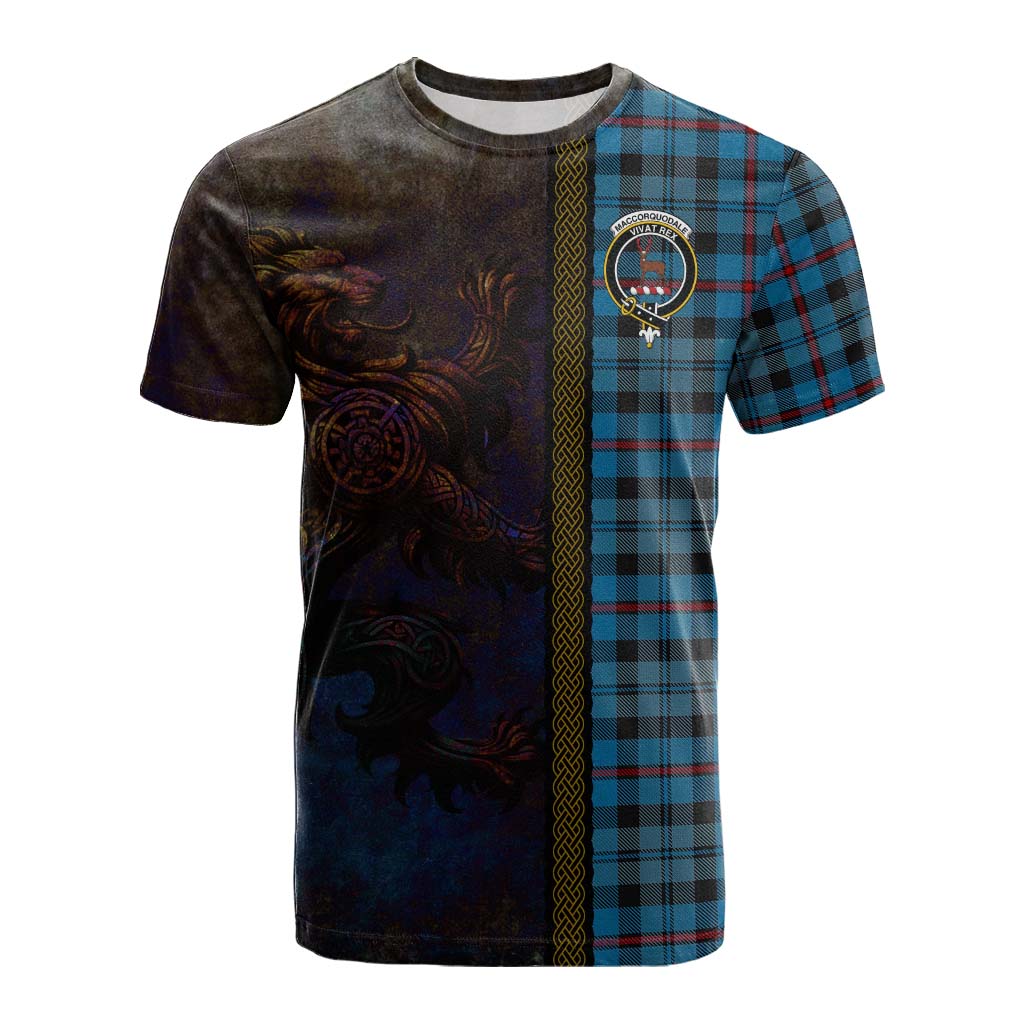 Tartan Vibes Clothing MacCorquodale (McCorquodale) Tartan Family Crest Cotton T-shirt Alba Gu Brath Be Brave Lion Ancient Style