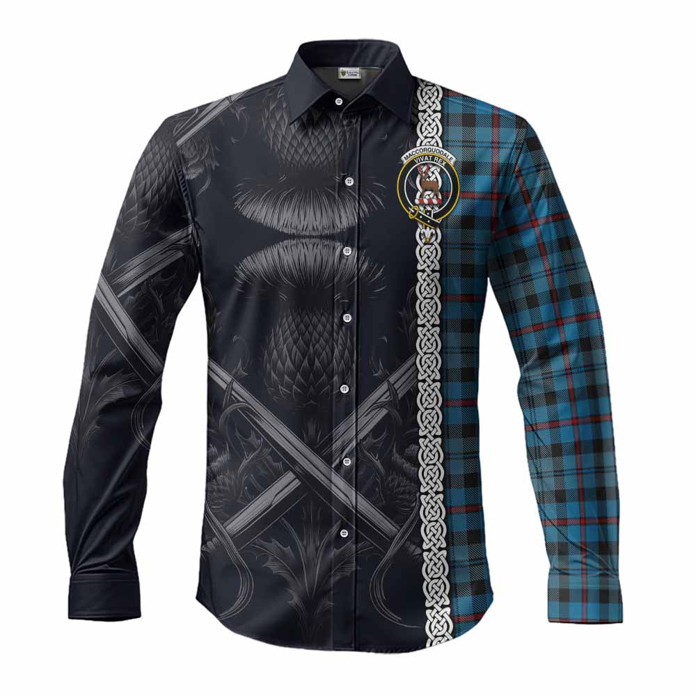Tartan Vibes Clothing MacCorquodale (McCorquodale) Tartan Long Sleeve Button Shirt with Family Crest Cross Sword Thistle Celtic Vibes