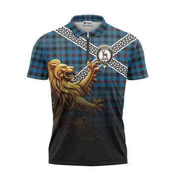 MacCorquodale (McCorquodale) Crest Tartan Zipper Polo Shirt with Golden Lion Emblem Celtic Style Unisex - Tartan Vibes Clothing