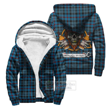 MacCorquodale (McCorquodale) Tartan Sherpa Hoodie with Family Crest and Bearded Skull Holding Bottles of Whiskey Unisex S - Tartan Vibes Clothing