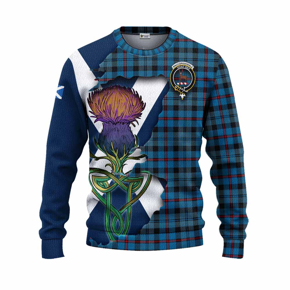 MacCorquodale (McCorquodale) Tartan Family Crest Knitted Sweater Scottish Thistle Celtic Inspired Unisex - Tartan Vibes Clothing