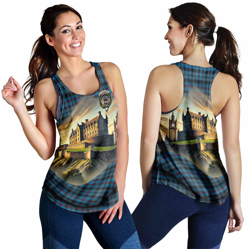 MacCorquodale (McCorquodale) Tartan Family Crest Women's Racerback Tanks with Scottish Ancient Castle Style 4XL - Tartan Vibes Clothing