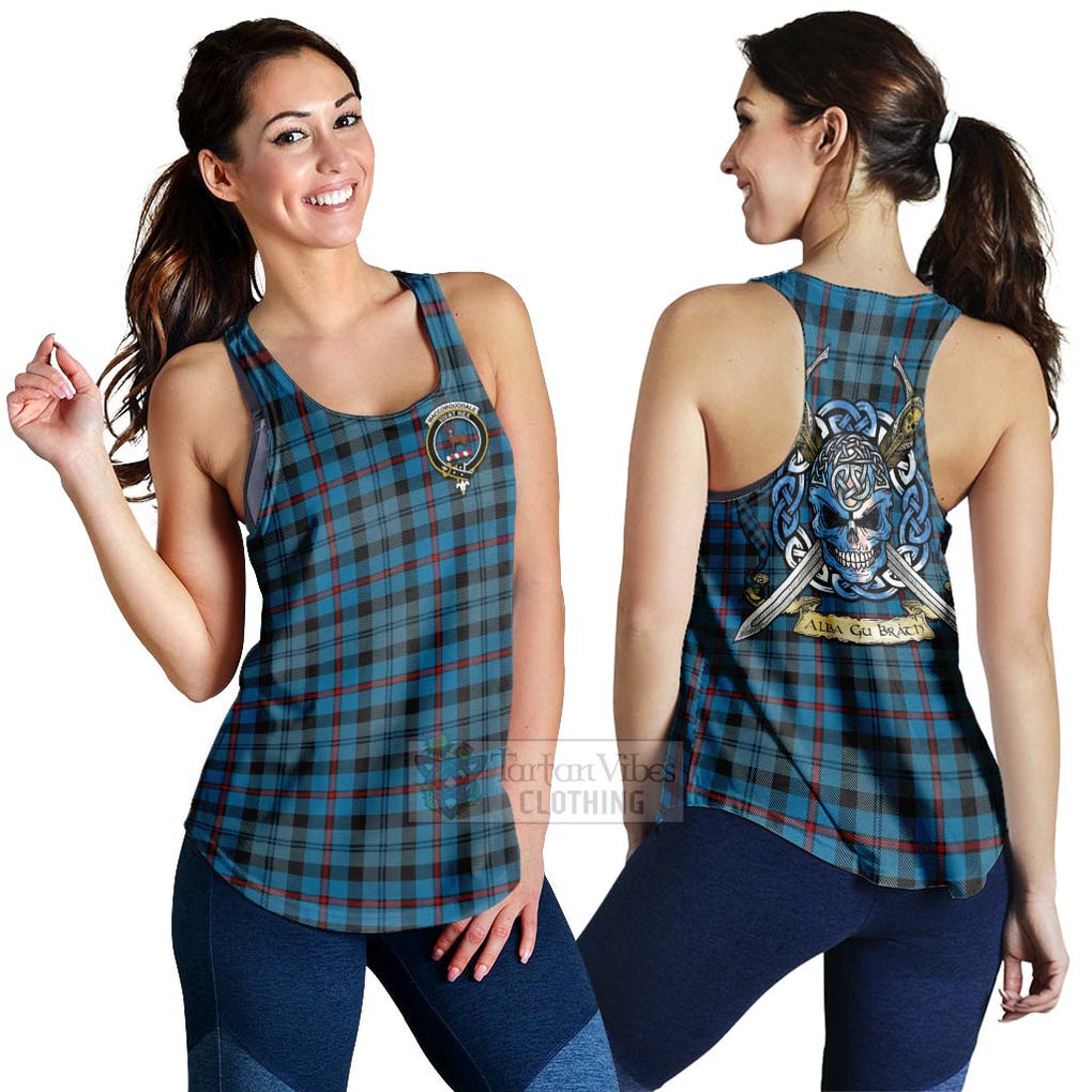 MacCorquodale (McCorquodale) Tartan Women's Racerback Tanks with Family Crest Celtic Skull Style 4XL - Tartan Vibes Clothing