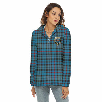 MacCorquodale (McCorquodale) Tartan Women's Borg Fleece Hoodie with Half Zip with Family Crest Female - Tartan Vibes Clothing