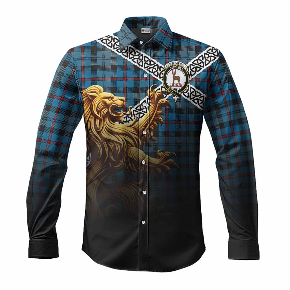 MacCorquodale (McCorquodale) Crest Tartan Long Sleeve Button Shirt with Golden Lion Emblem Celtic Style Men's Shirt S - Tartan Vibes Clothing