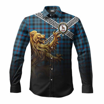 MacCorquodale (McCorquodale) Crest Tartan Long Sleeve Button Shirt with Golden Lion Emblem Celtic Style Men's Shirt S - Tartan Vibes Clothing
