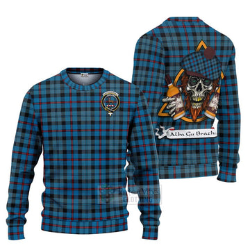 MacCorquodale (McCorquodale) Tartan Ugly Sweater with Family Crest and Bearded Skull Holding Bottles of Whiskey Unisex - Tartan Vibes Clothing
