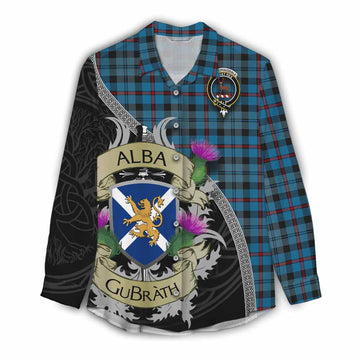MacCorquodale (McCorquodale) Tartan Family Crest Women's Casual Shirt Lion Rampant Royal Thistle Shield Celtic Inspired Female - Tartan Vibes Clothing