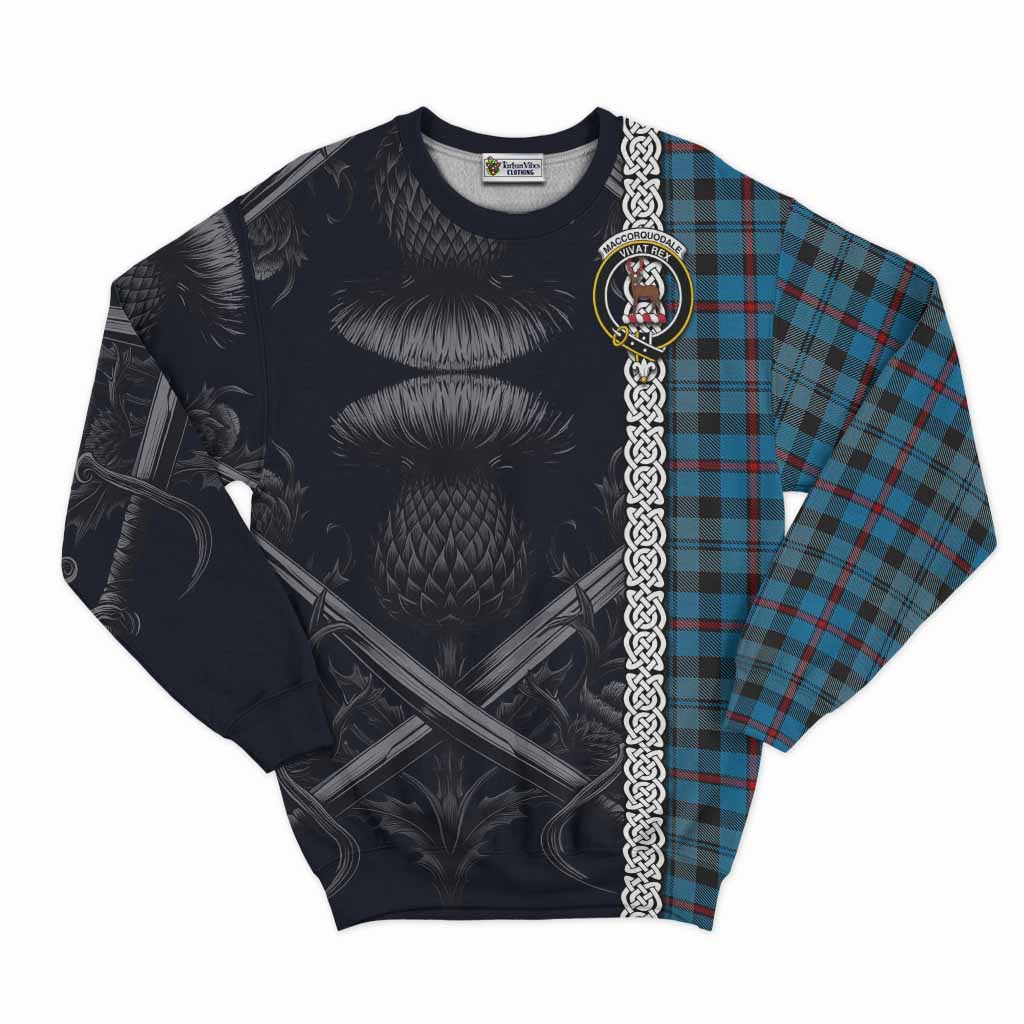 MacCorquodale (McCorquodale) Tartan Sweatshirt with Family Crest Cross Sword Thistle Celtic Vibes Unisex - Tartan Vibes Clothing