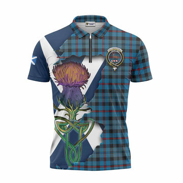 MacCorquodale (McCorquodale) Tartan Family Crest Zipper Polo Shirt Scottish Thistle Celtic Inspired Unisex - Tartan Vibes Clothing