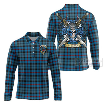 MacCorquodale (McCorquodale) Tartan Long Sleeve Polo Shirt with Family Crest Celtic Skull Style Unisex - Tartan Vibes Clothing