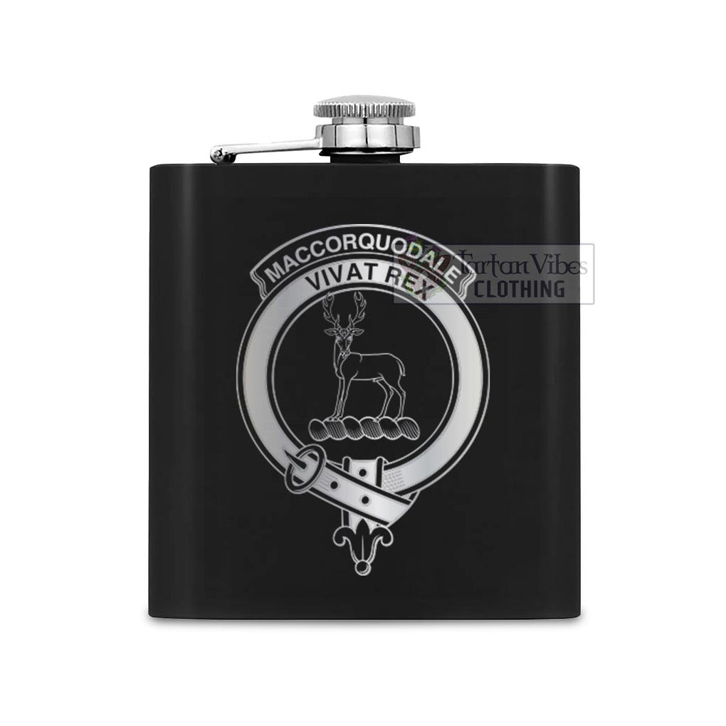 MacCorquodale (McCorquodale) Crest Hip Flask Set 7oz Black Stainless Steel with A Gift Box One Size 7oz - 2D-tartanvibesclothing