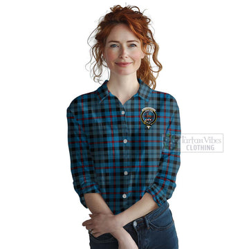 MacCorquodale (McCorquodale) Tartan Women's Casual Shirt with Family Crest Celtic Skull Style Female - Tartan Vibes Clothing