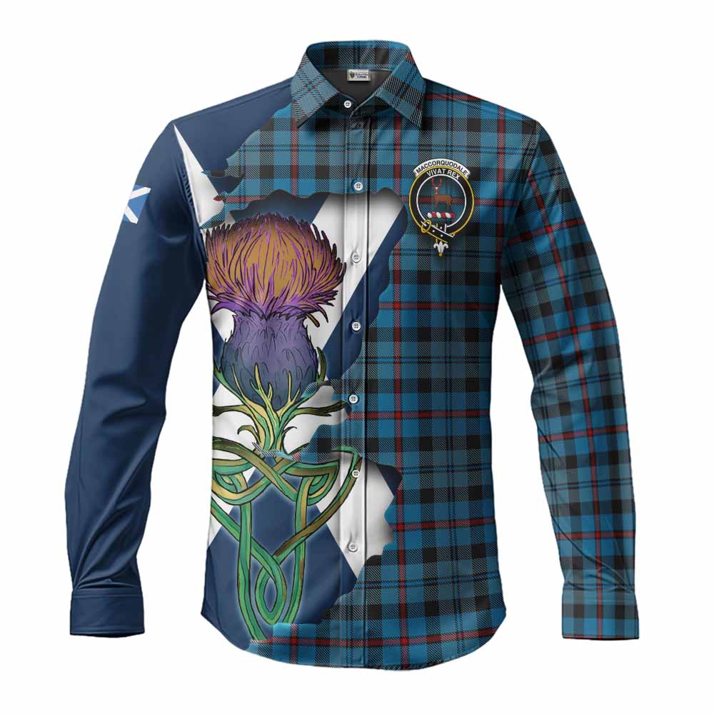 MacCorquodale (McCorquodale) Tartan Family Crest Long Sleeve Button Shirt Scottish Thistle Celtic Inspired Men's Shirt S - Tartan Vibes Clothing
