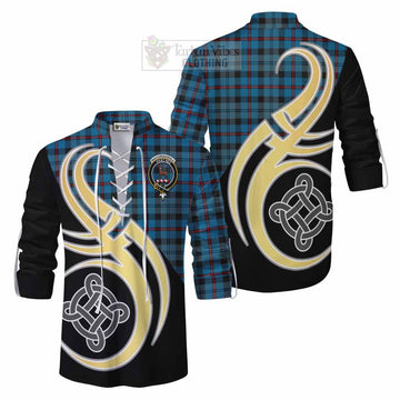 MacCorquodale (McCorquodale) Tartan Ghillie Kilt Shirt with Family Crest and Celtic Symbol Style Men - Tartan Vibes Clothing