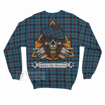 MacCorquodale (McCorquodale) Tartan Sweatshirt with Family Crest and Bearded Skull Holding Bottles of Whiskey - Tartan Vibes Clothing