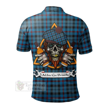 MacCorquodale (McCorquodale) Tartan Polo Shirt with Family Crest and Bearded Skull Holding Bottles of Whiskey - Tartan Vibes Clothing