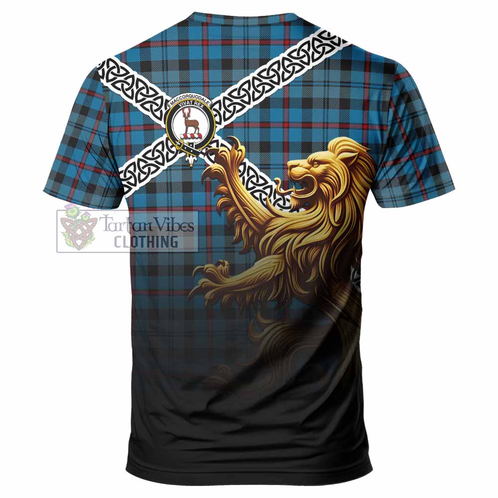 MacCorquodale (McCorquodale) Crest Tartan T-Shirt with Golden Lion Emblem Celtic Style - Tartan Vibes Clothing