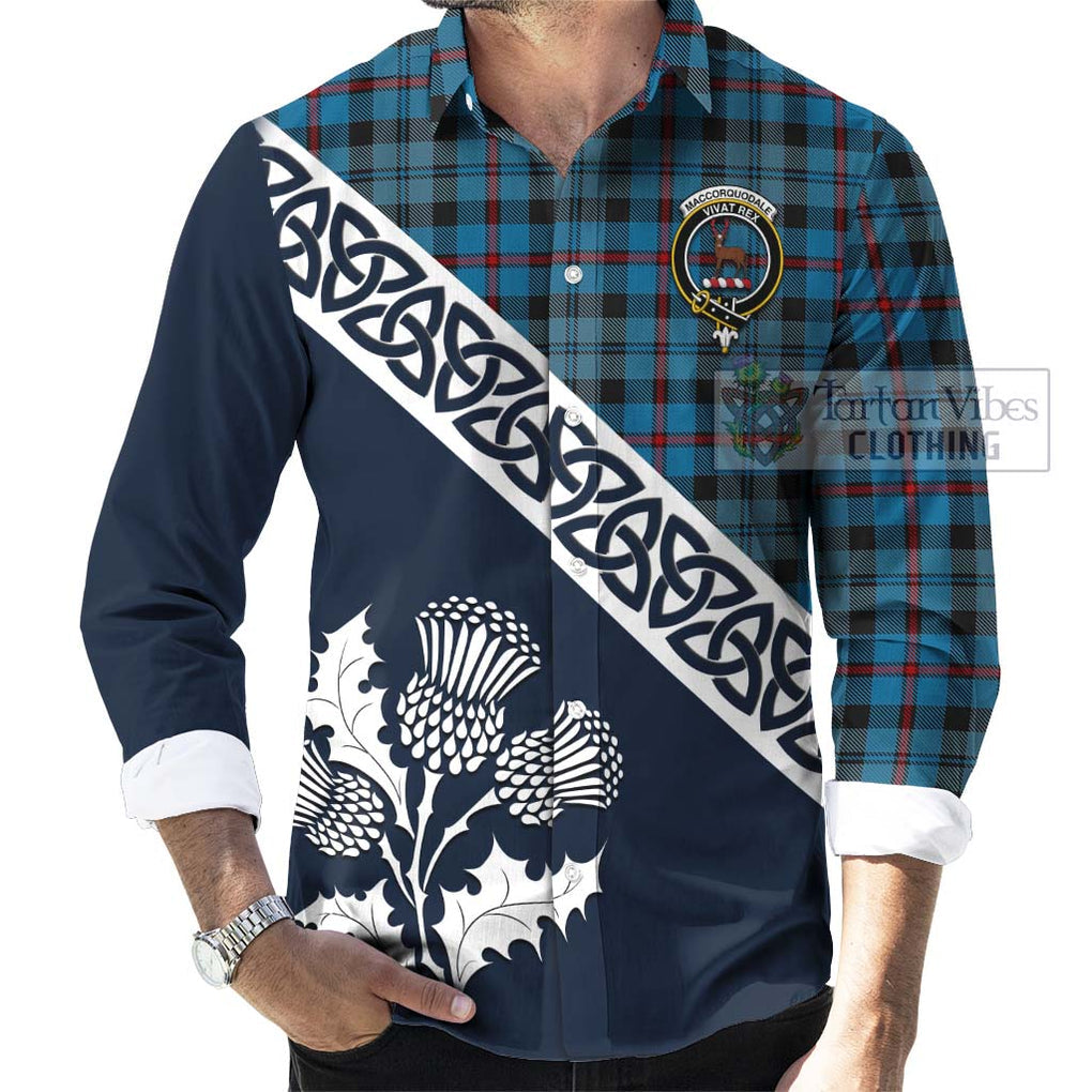 MacCorquodale (McCorquodale) Tartan Long Sleeve Button Shirt Featuring Thistle and Scotland Map Men's Shirt - Tartan Vibes Clothing