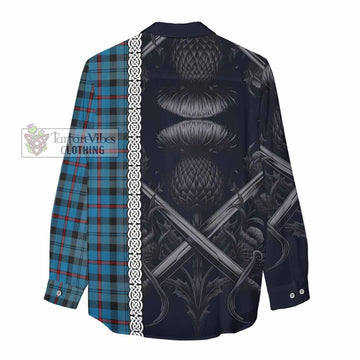 MacCorquodale (McCorquodale) Tartan Women's Casual Shirt with Family Crest Cross Sword Thistle Celtic Vibes - Tartan Vibes Clothing